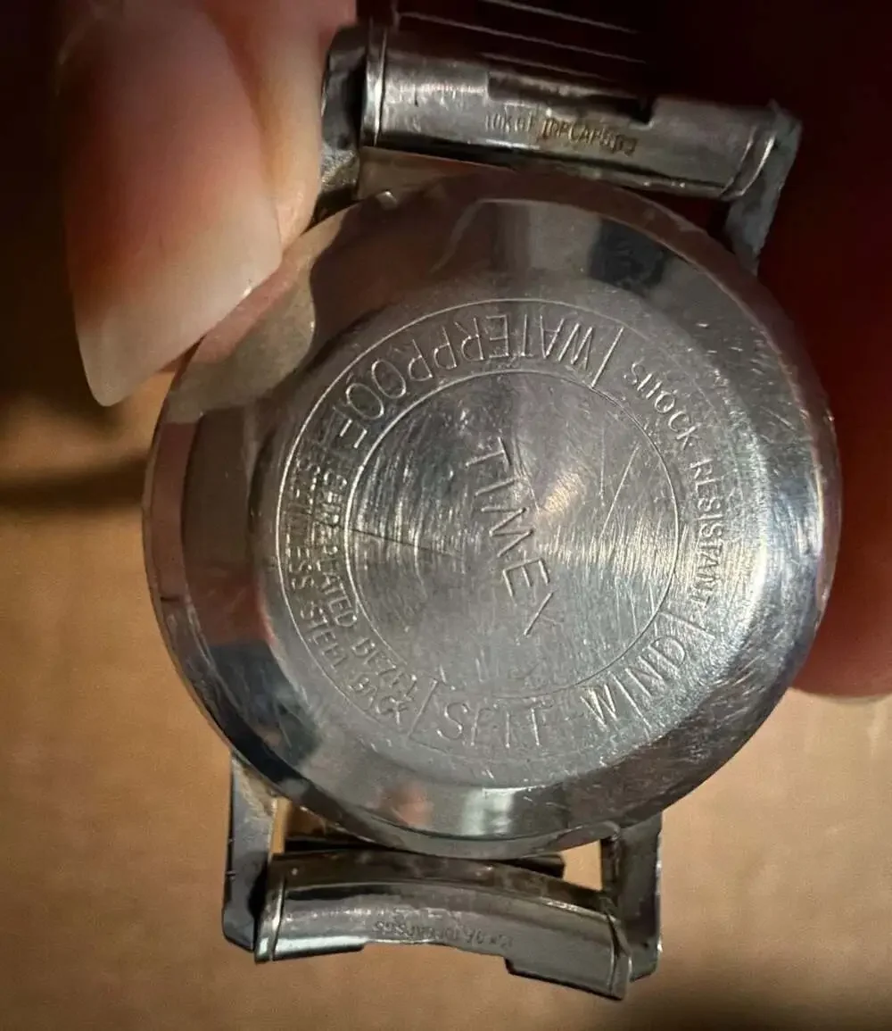 Vintage Timex Self-Wind Mens Watch 4114 3265 Speidel Band Missing Crown Repair